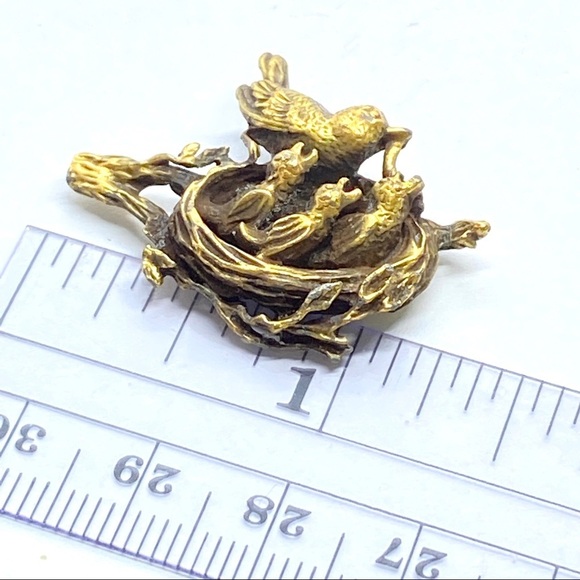 ANSON Pewter Gold/Brass Plated Birds in Nest Pendant Vintage - Picture 2 of 5